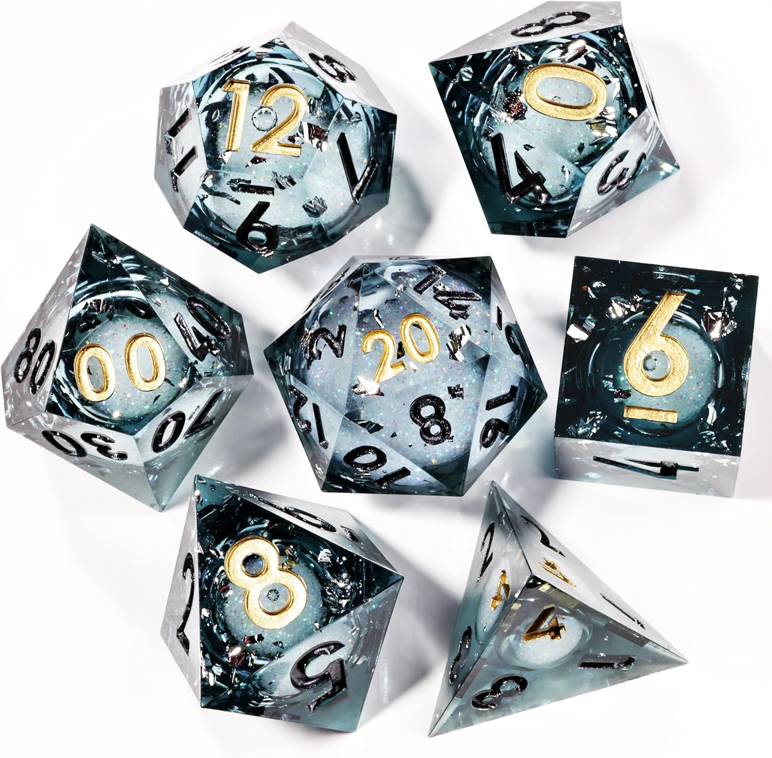 Mini Planet Liquid Core Handmade 7 Accessories Sharp Edge Polyhedral DND Dungeons and Dragons Handmade Dice Set