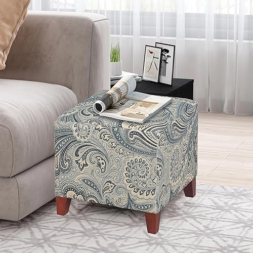 Miniatura 5 de Adeco Reposapiés otomano cuadrado de lino de 16.5 pulgadas, reposapiés cuadrado, reposapiés, asiento cuadrado acolchado con patas de madera para