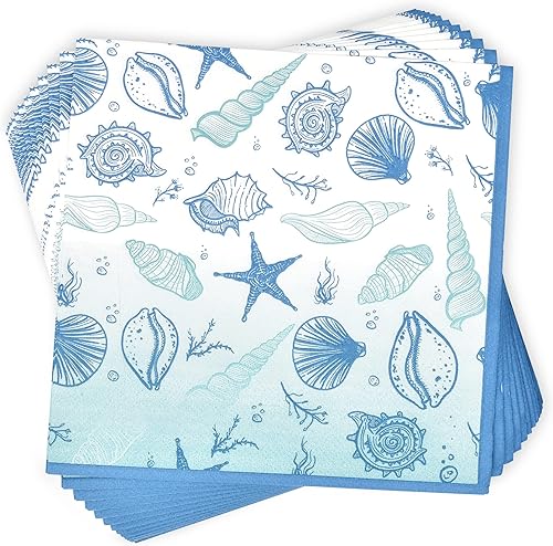Miniatura 5 de Gift Boutique 96 piezas de suministros de fiesta de estrellas de mar y conchas marinas, platos de papel, servilleta para verano, playa, mar, océano,