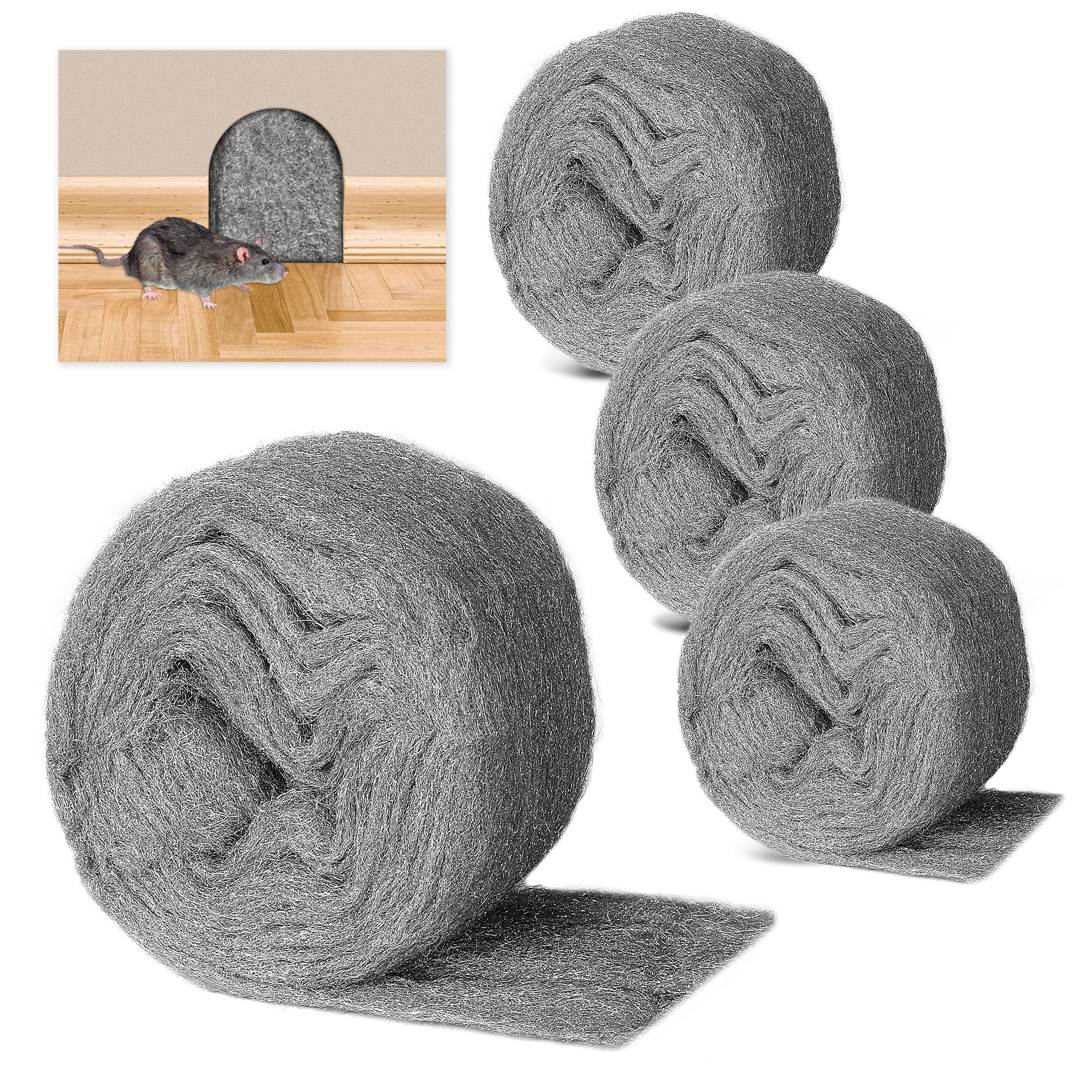 Steel Wool 000-4 Rolls of 4 m x 78 mm Stainless Steel Wool Fine Rat Resistant Steel Wool for Holes and Cracks Wall for Home, Garden, Cleaning and Cleaning