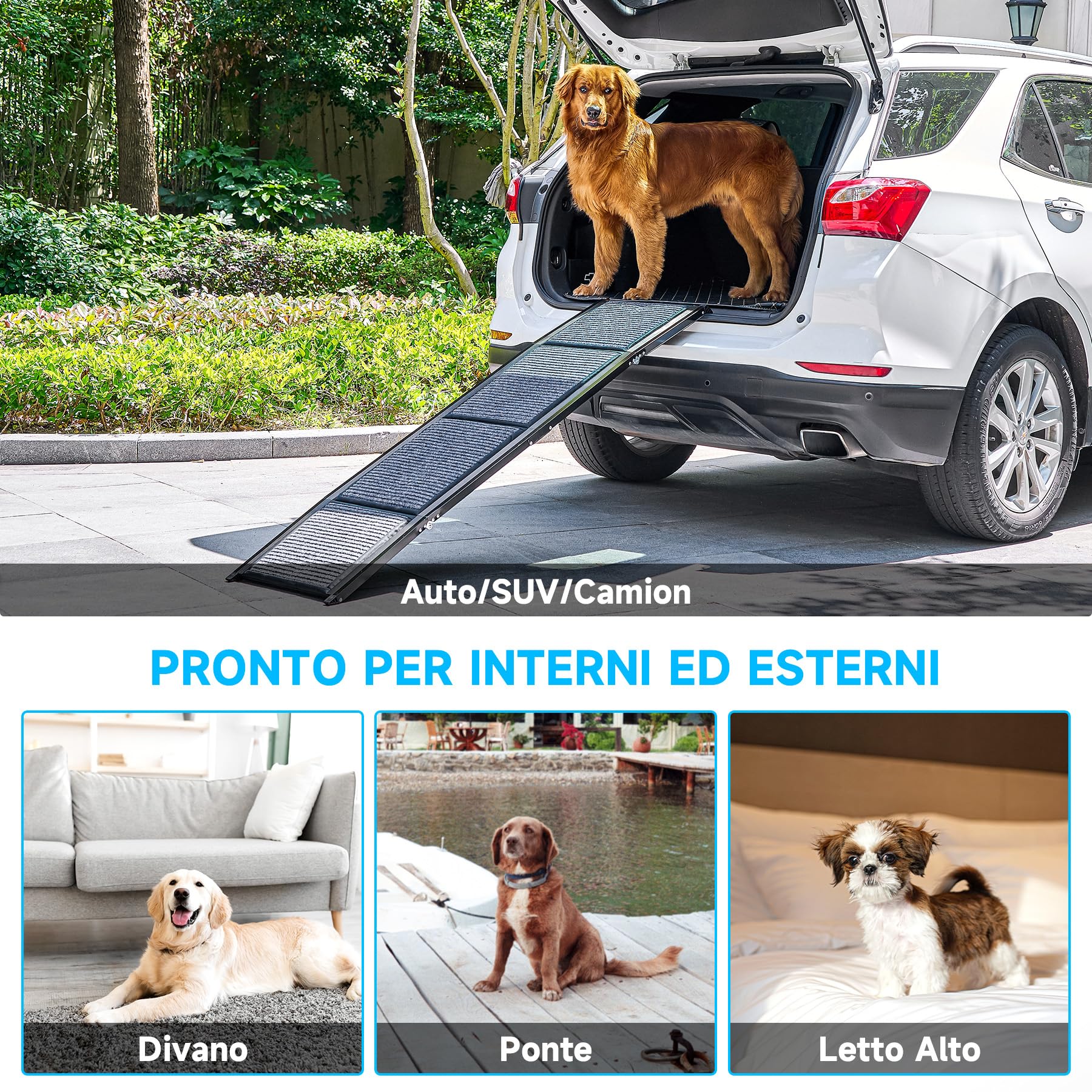 CO-Z 160 cm Rampa per Cani per Auto, Rampa Pieghevole per Cani Grandi fino a 90 kg, Rampa per Auto per Cani Portatile con Superficie del Tappeto Antiscivolo per Auto SUV Camion, Uso Interno Esterno