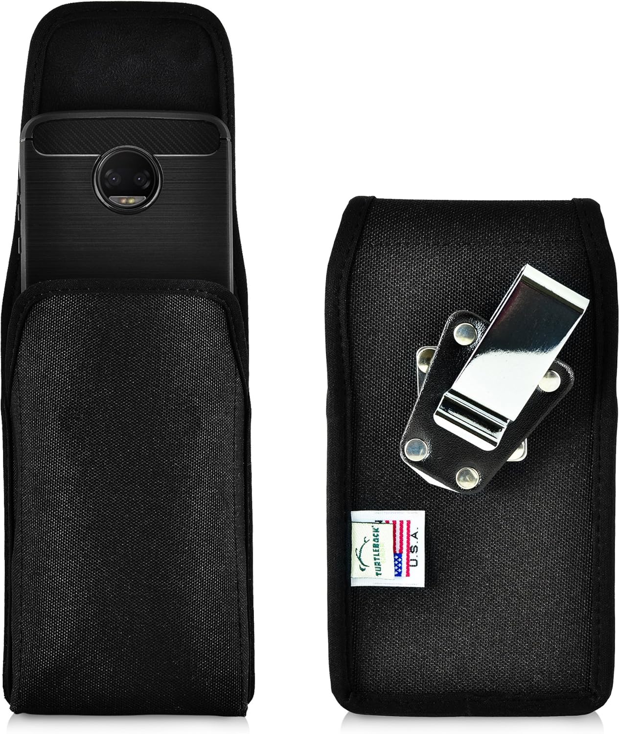Turtleback Belt Clip Case Made for Motorola Moto Z2 Force 2017 Black Vertical Holster Nylon Pouch with Heavy Duty Rotating Belt Clip