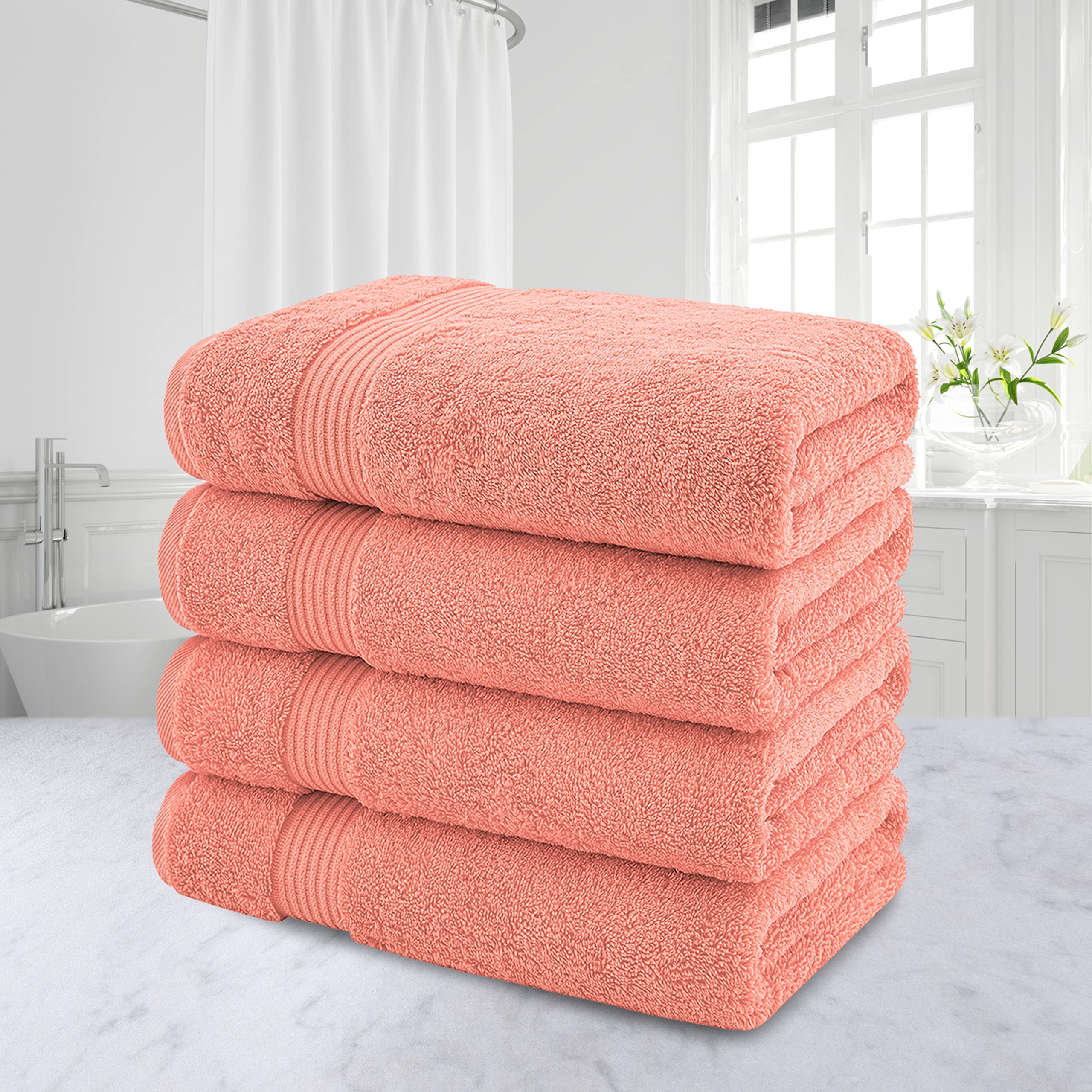 American Veteran Towel, Badhanddoekensets voor badkamer, 4 stuk 27 inch 54 inch, 100% Turks katoen grote badhanddoeken, zachte absorberende handdoeken, koraal