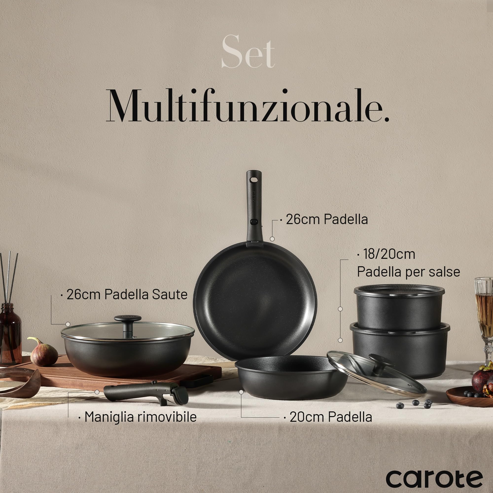 Set Pentole CAROTE Essential 11 Pezzi - Antiaderente Per Induzione, Gas E Forno - Foto 11