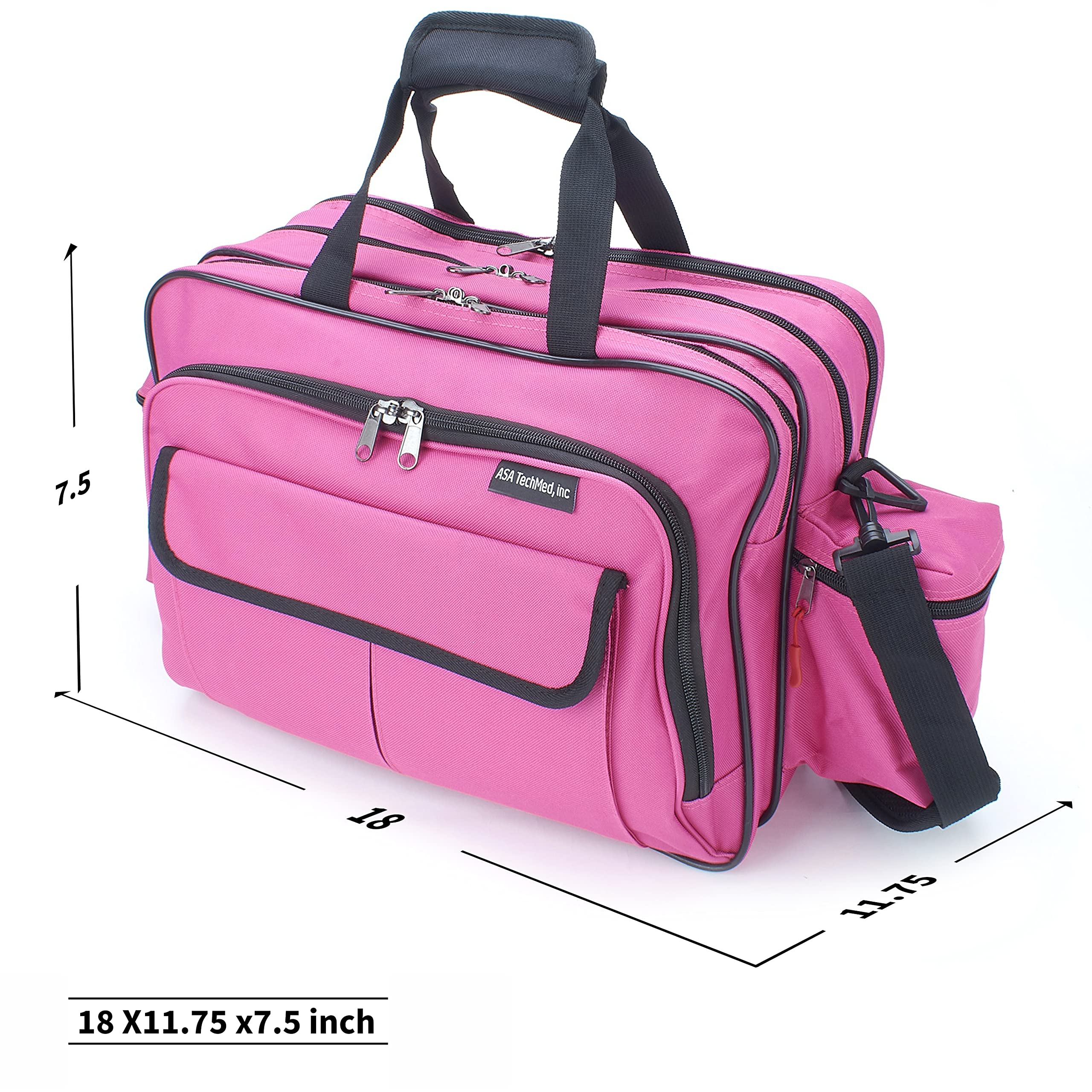ASA TECHMED Bolsa de lactancia con compartimentos, bolsa de hombro duradera para equipos médicos, enfermeras, médicos, EMT, múltiples bolsillos, nailon reforzado, correas ajustables (rosa)
