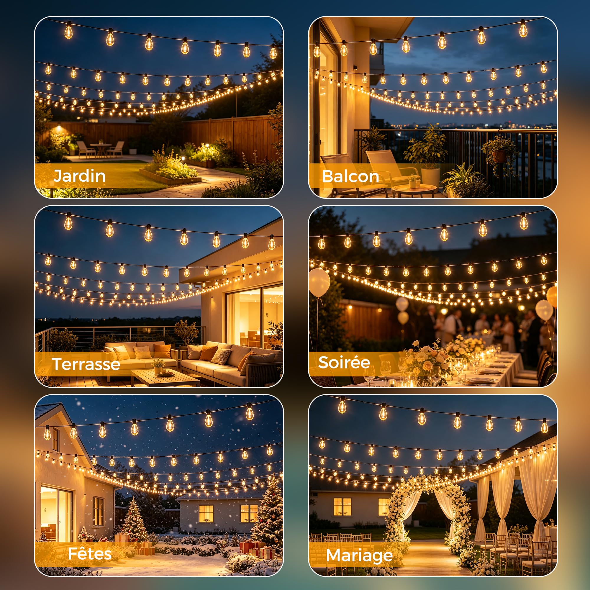 HeiPard Guirlande Lumineuse Extérieure S14 LED 10 m 15+1 Ampoules, Lampe Exterieur 24 V IP44 Étanche, Télécommande & App Mobile Dimmable Minuterie, Jardin Terrasse Guinguette