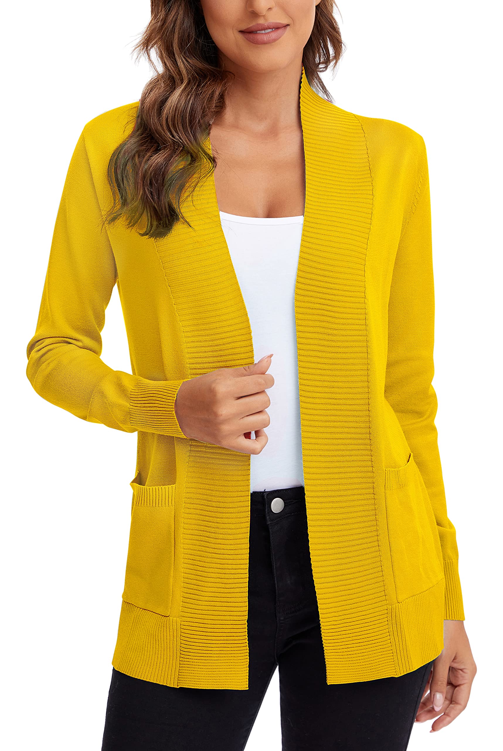 Women's Lightweight Open Front Knit Cardigan Sweater Long Sleeve with Pocket