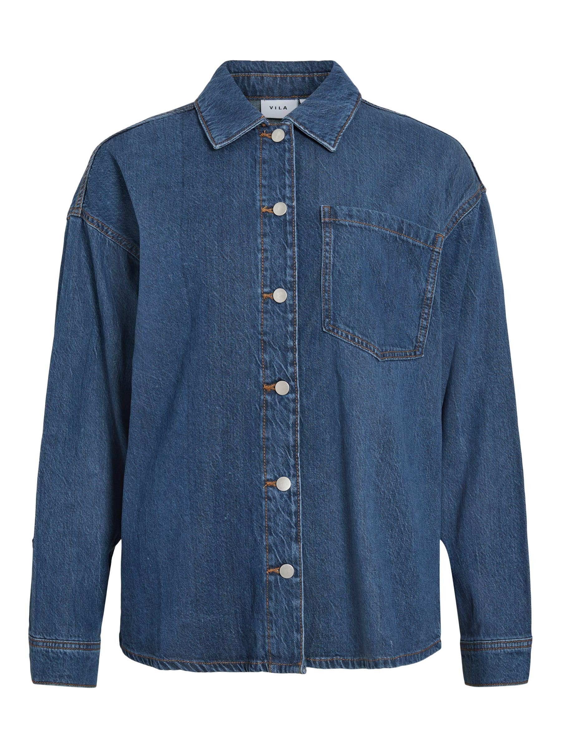 Vila Vikiki L/S Denim Shirt MBD, Medium Blue (Medium Blue Denim), 14