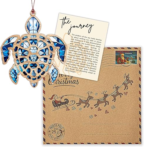 Miniatura 4 de Adornos de Navidad de tortuga marina 2025, regalos de tortuga marina para mujeres y hombres, adorno de atrapasoles con tarjeta de historia, adornos