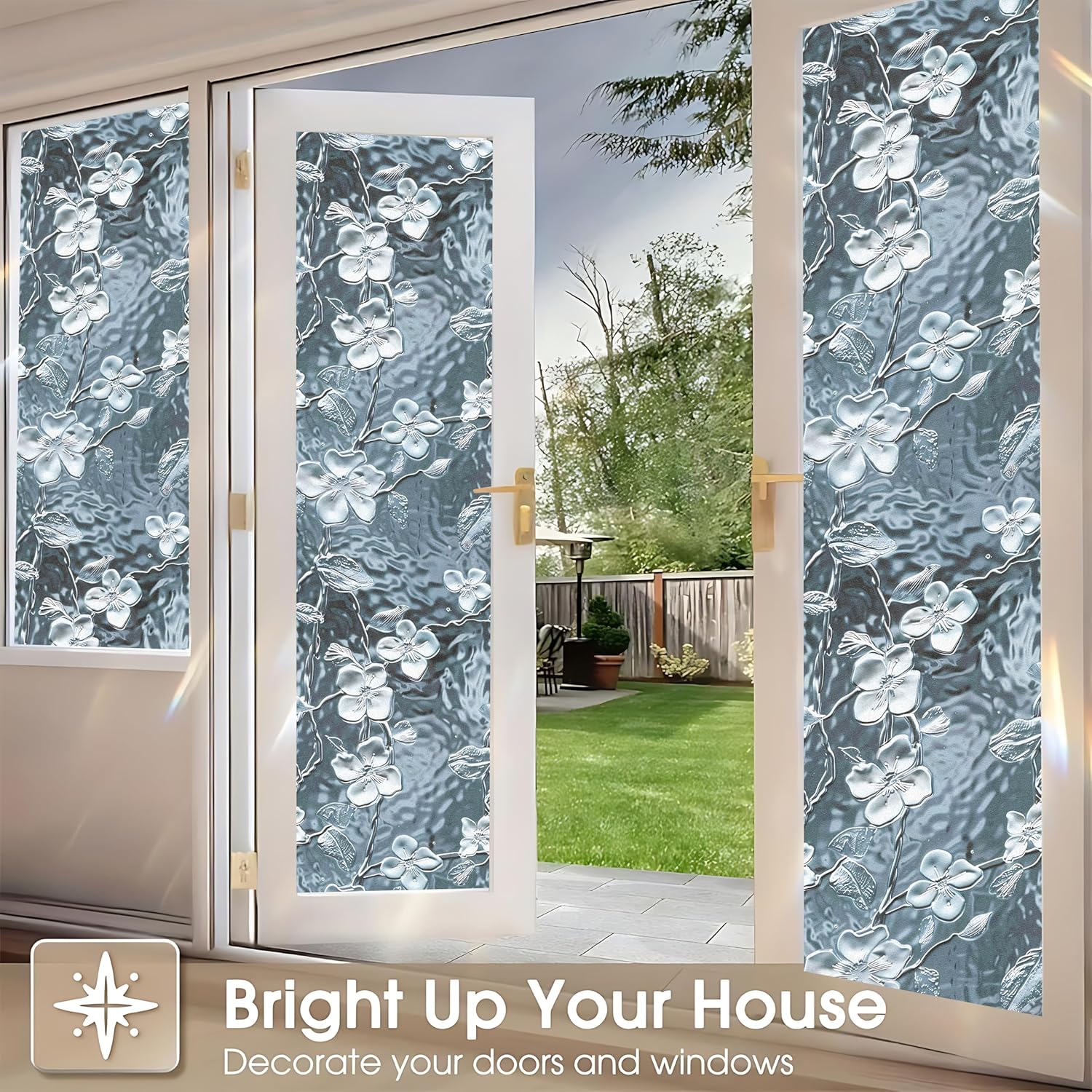 Static Cling Frosted Window Privacy Film, Water Ripple Floral Window Film, No Glue, 17.5 x 78.7 Inch for Bathroom, Kitchen, Living Room