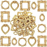 Vicenpal 100 Pack Gold Vintage Mini Resin Picture Frames - Antique Jewelry Display, Nail Art Props, DIY Crafts & Home Decor