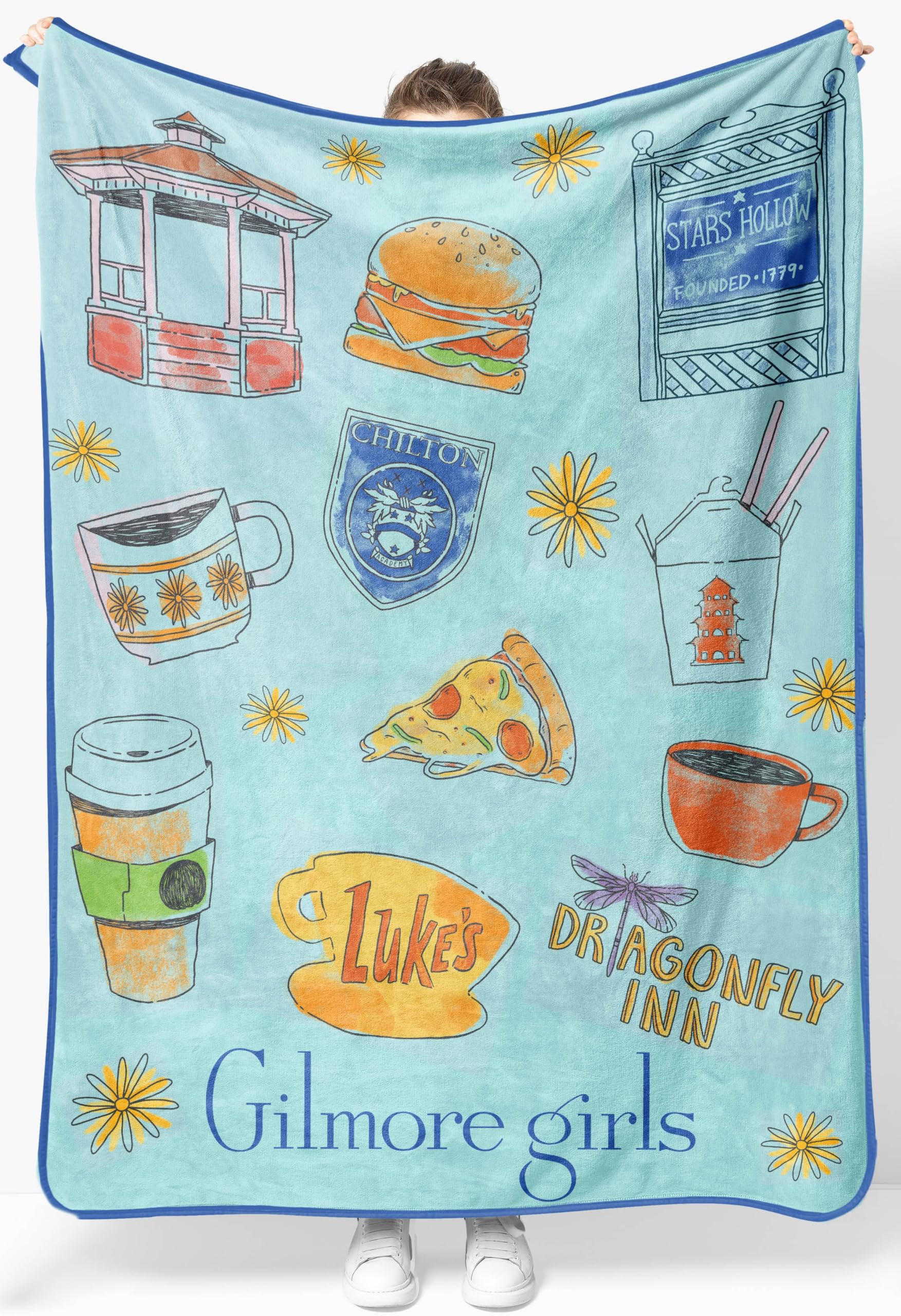 Jay Franco Gilmore Girls Throw Blanket - Plush 46" x 60" Throw Blanket for Ladies, Soft Fleece Throw Blanket, Cozy, Fade Resistant Blanket for Ladies, Stars Hollow Blue Blanket for Girls