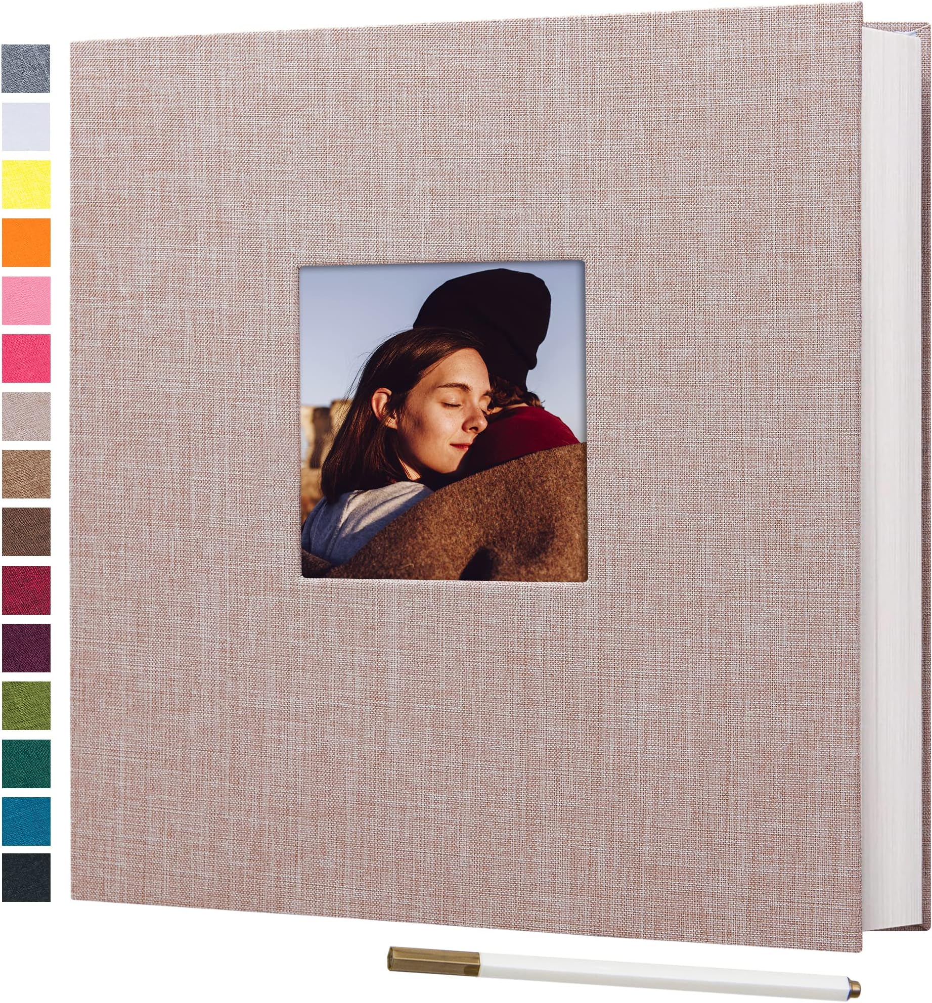 potricher 11x10.6 Inch Self Adhesive Photo Album Linen Cover 80 Pages Sticky 3x5 4x6 5x7 6x8 8x10 8.5x11 Magnetic DIY Scrapbook Photo Album with A Metallic Pen (Beige)