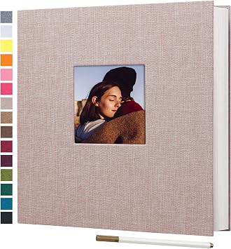 potricher Large Photo Album Self Adhesive 4x6 5x7 8x10 Pictures Linen Cover 40 Blank Pages Magnetic DIY Scrapbook Albums with A Metallic Pen Beige