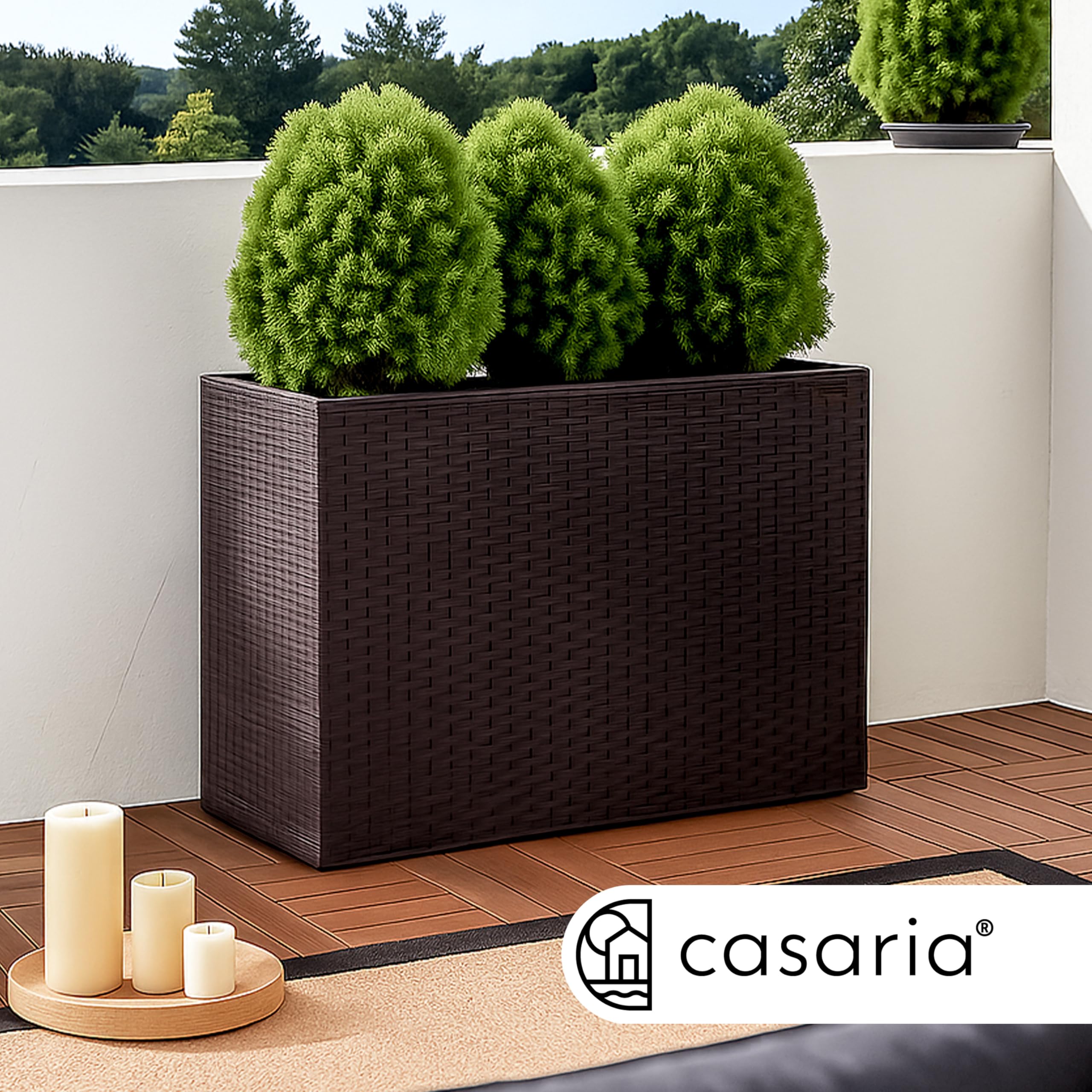 Casaria® Macetero Exterior con 3 Macetas Internas Extraíbles Jardinera Poliratán con Drenaje de Agua 83x30,5x60cm Marrón