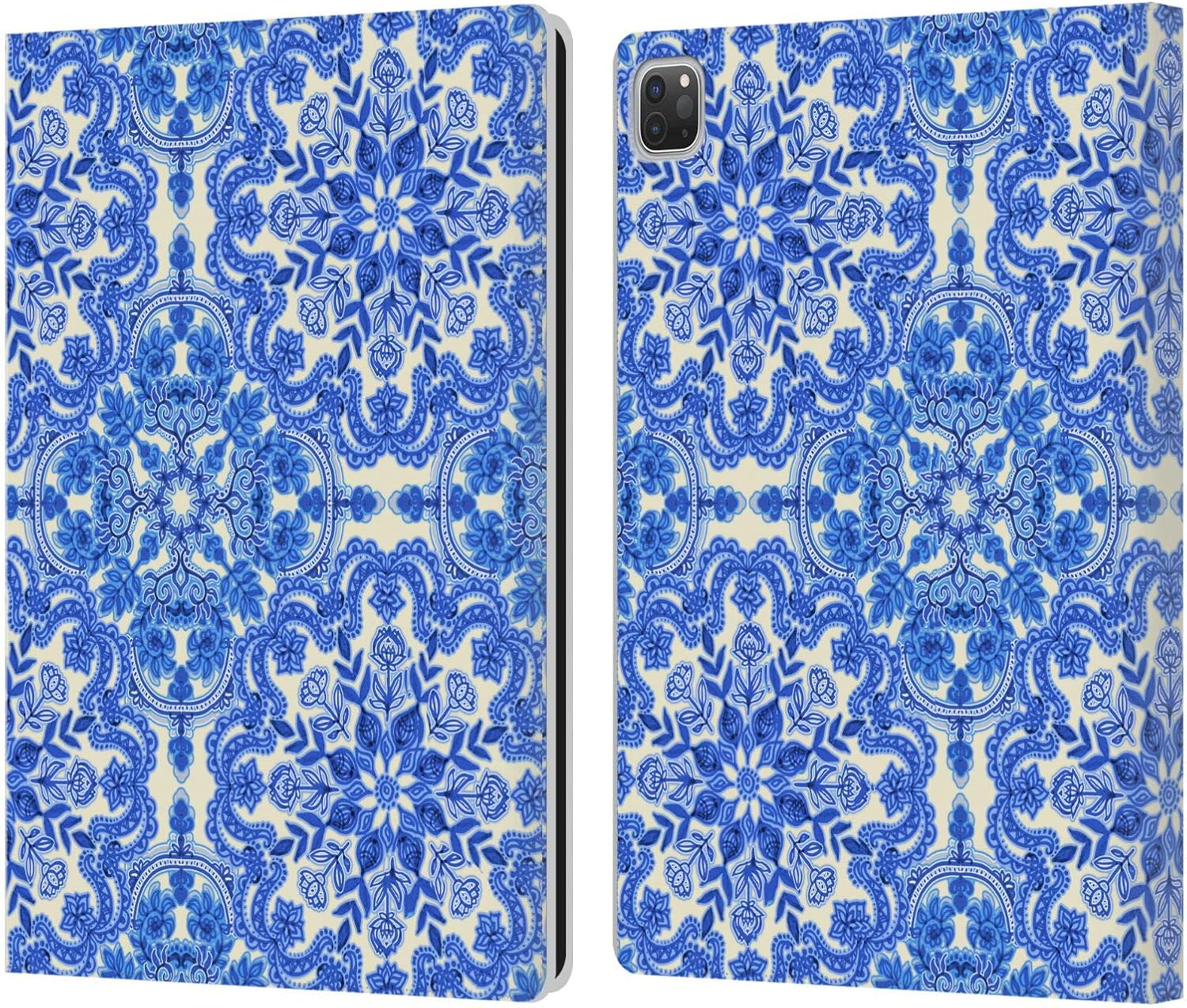 Head Case Designs Officially Licensed Micklyn Le Feuvre Cobalt Blue and White Floral Patterns Leather Wallet Case Compatible with Apple iPad Pro 12.9 2020/2021/2022