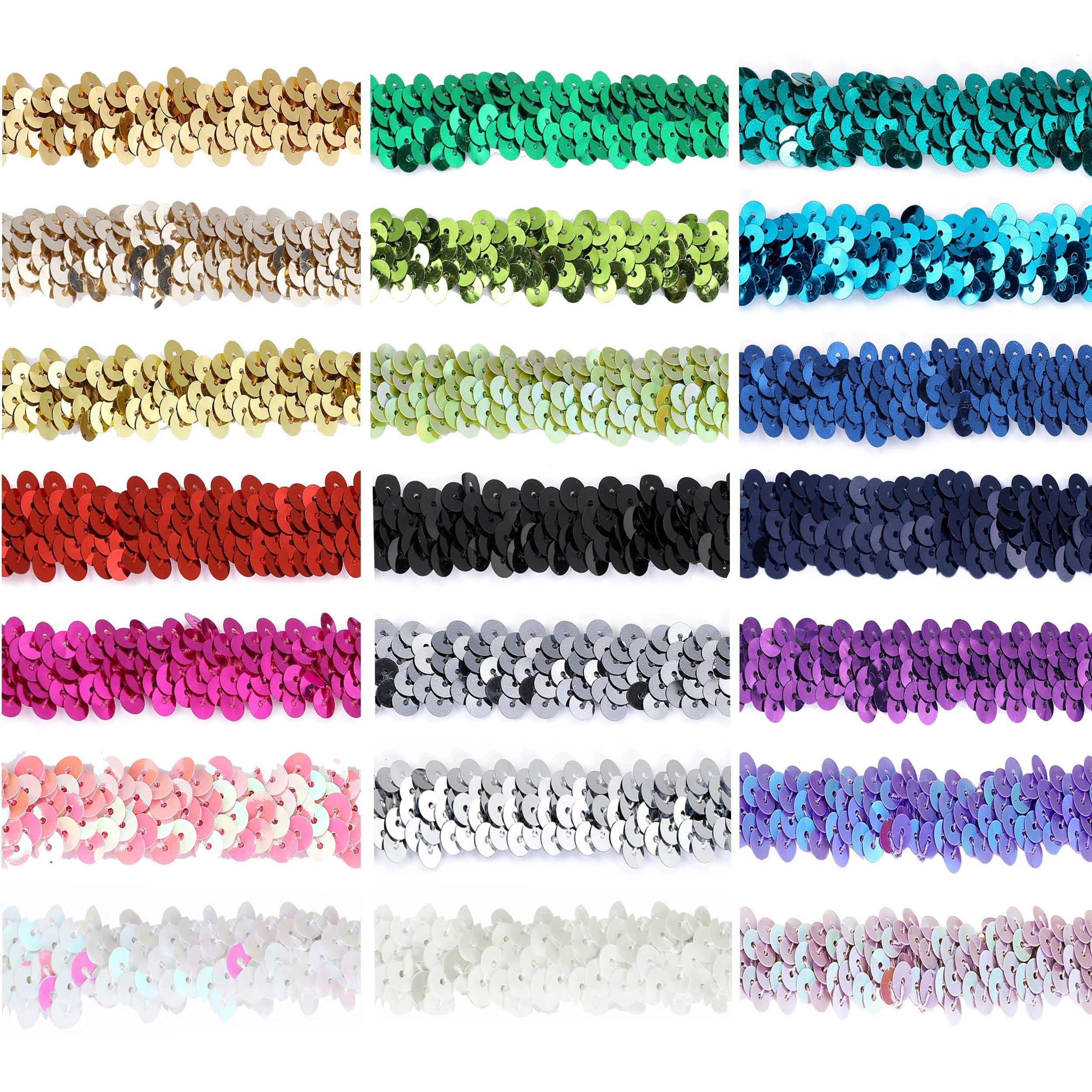 Elasticated Stretch Sequin Trimming 2cm Wide 20 Metallic Colors Washable Trim Craft Ribbon for Costume Dressmaking Cocktail Wear, Decoration Embellishment Stretches [AB White-Pink, 4YDs]