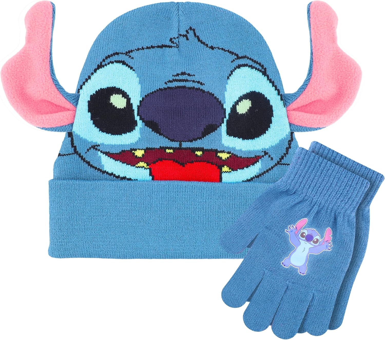 Disney Lilo and Stitch Kids Beanie Hat and Glove Set for Girls – Blue Stitch Hat for Girls Ages 5-13