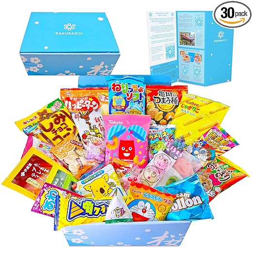 Sakura Box Japanese Candy & Snacks Okashi Share Pack, Premium Okashi & Dagashi Food, Ocha Green Tea Drink