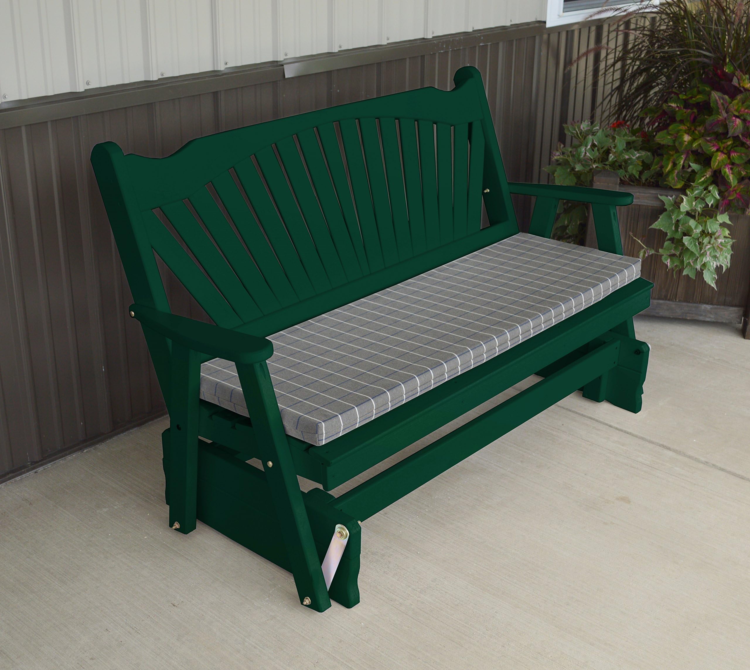 Aspen Tree Green Porch Glider Bench 5' Patio Gliding Bench 2 Person Fan Back Design - Amish Custom Made in The USA - Comfortable Outdoor Patio Furniture for Porches (62" W Evergreen)