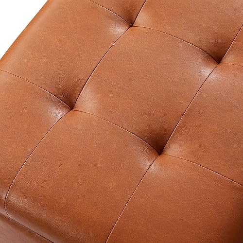 Vista 31 de Asense Banco otomano de almacenamiento, banco tapizado de piel sintética con bisagra de seguridad, patas de madera, para entrada y dormitorio Negro