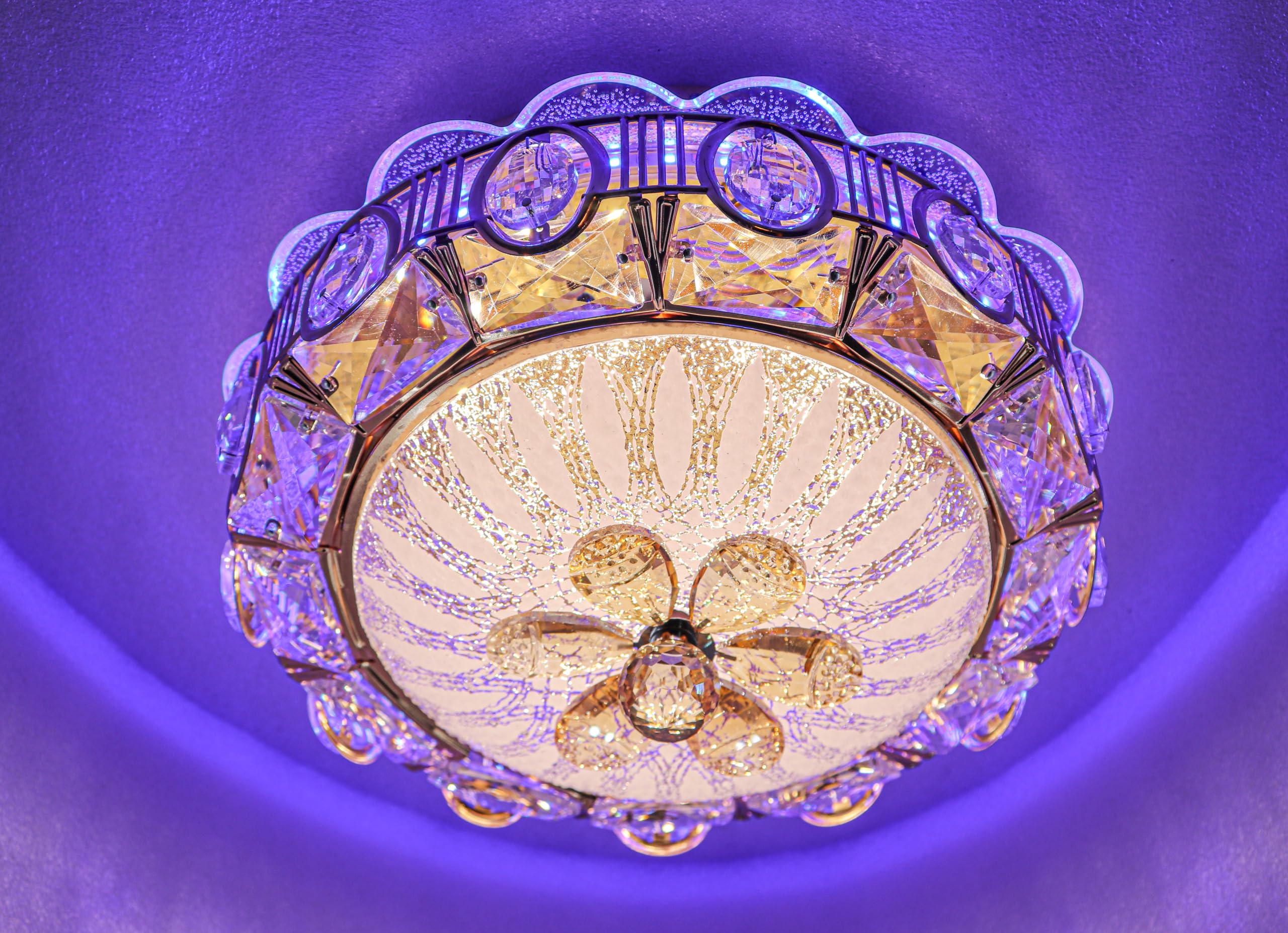 swanart Crystelle Modern Crystal Chandelier, 30cm Ceiling Light Fixture with RGB Color Changing LED, Dimmable, Flush Mount Crystal Lamp for Bedroom, Living Room, Dining Room