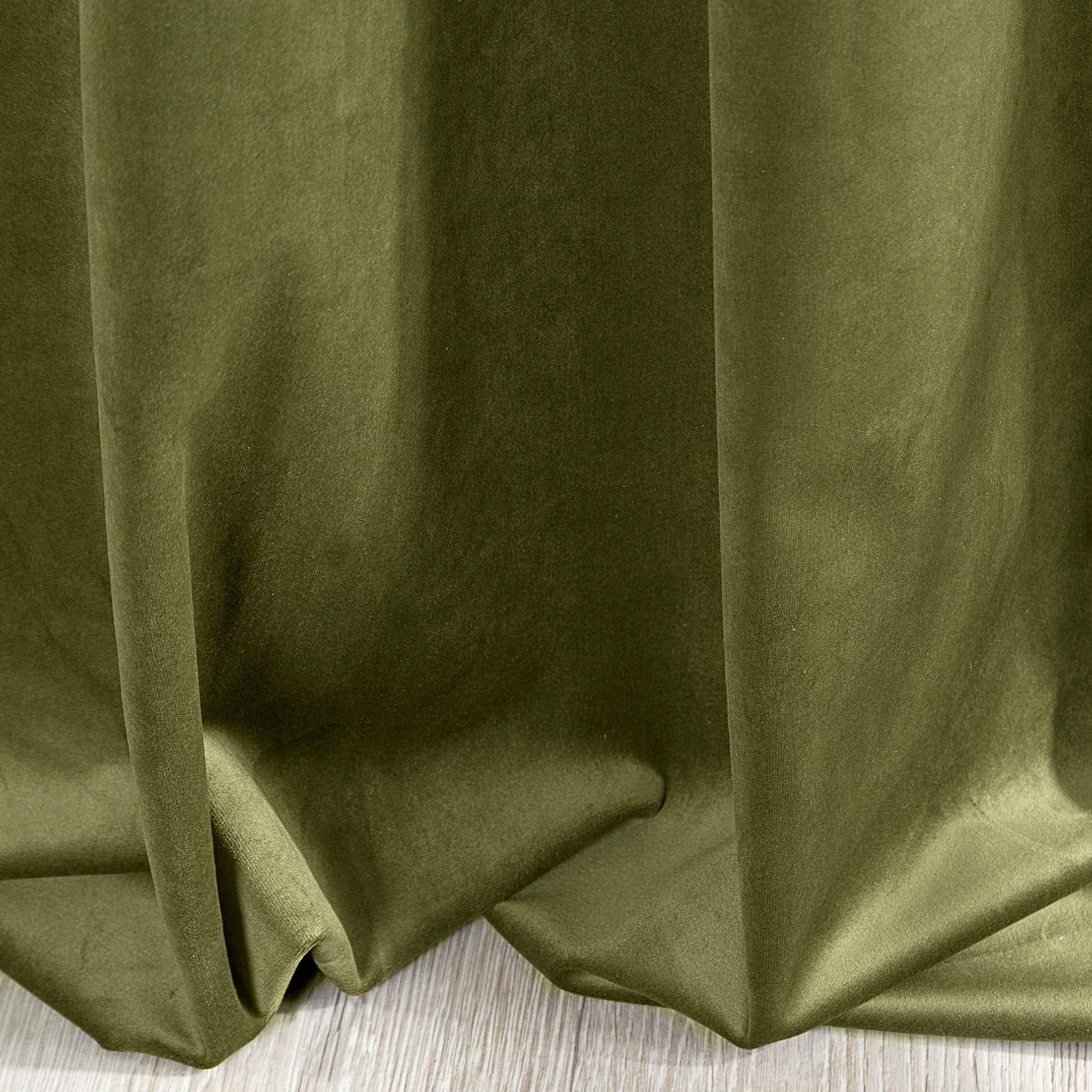 Eurofirany RIA Rideau Velours Doux à Galon Fronceur, 1 Pièce, Occultant Thermique pour Salon et Chambre, 140x270cm (L x H), Vert Olive