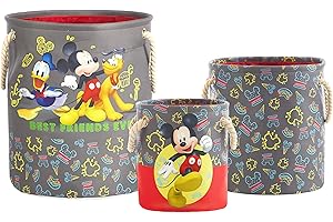 Disney Mickey Mouse 3 Piece Multi-Size Fabric Nestable Toy Storage Basket Organizer...