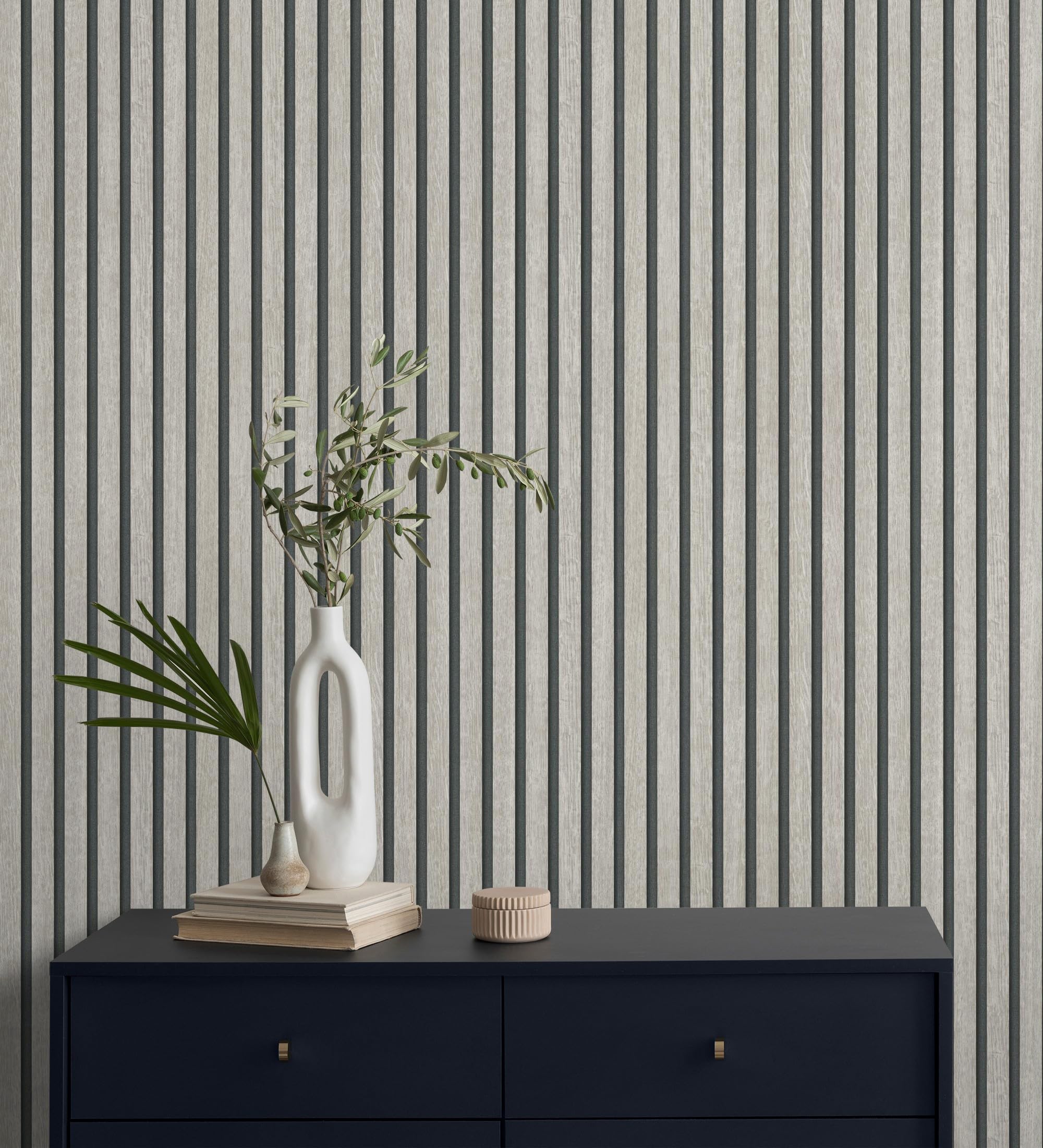GAULAN 682664 - Papel pintado de listones de madera gris imitando el diseño de palillería para pared salón cocina baño dormitorio pasillo - Rollo de 10 m x 0,53 m