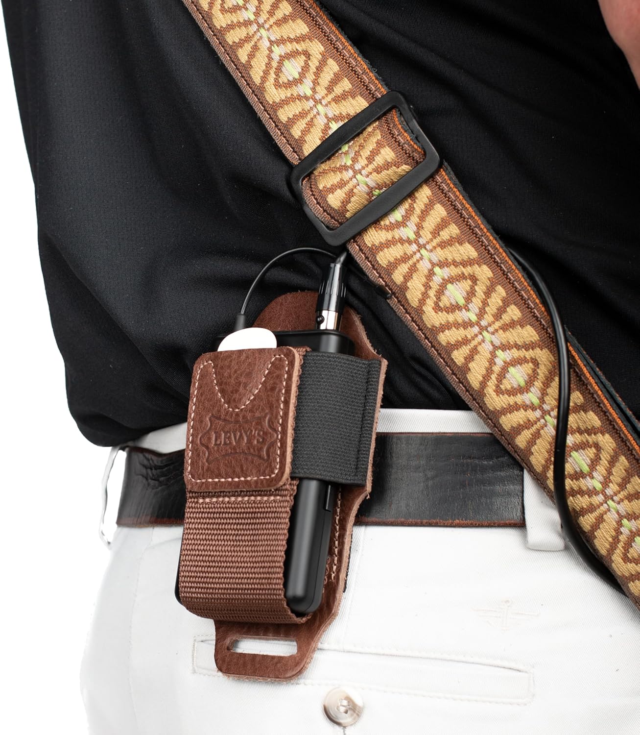 Levy's Leathers Deluxe Wireless Transmitter Bodypack Holder, Brown Leather (MM14-BRN)