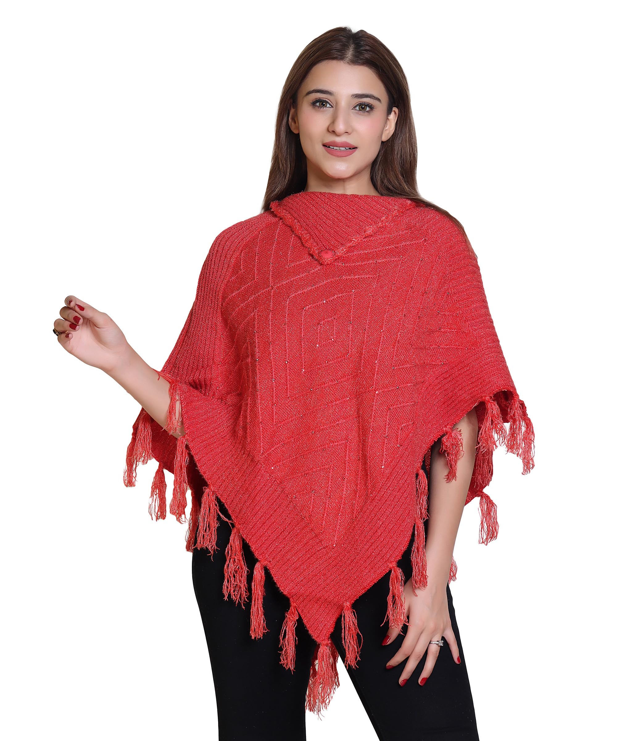 Stylish Woolen Poncho Best Colour Variations Easy To Wear And Enjoy Party Front Side Moti Self Design (Pack Of 1)