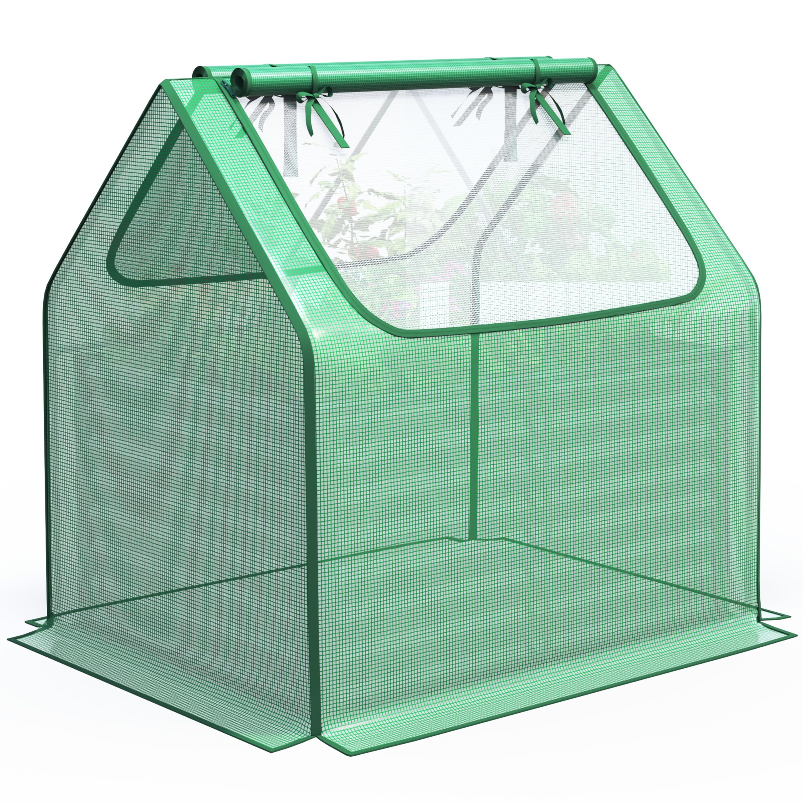 Quictent Replacement Cover for 120x90cm (4x3ft) Raised Garden Bed, Waterproof PE Plant Cover with Roll-Up Windows, Green (No Poles, Cover Only)