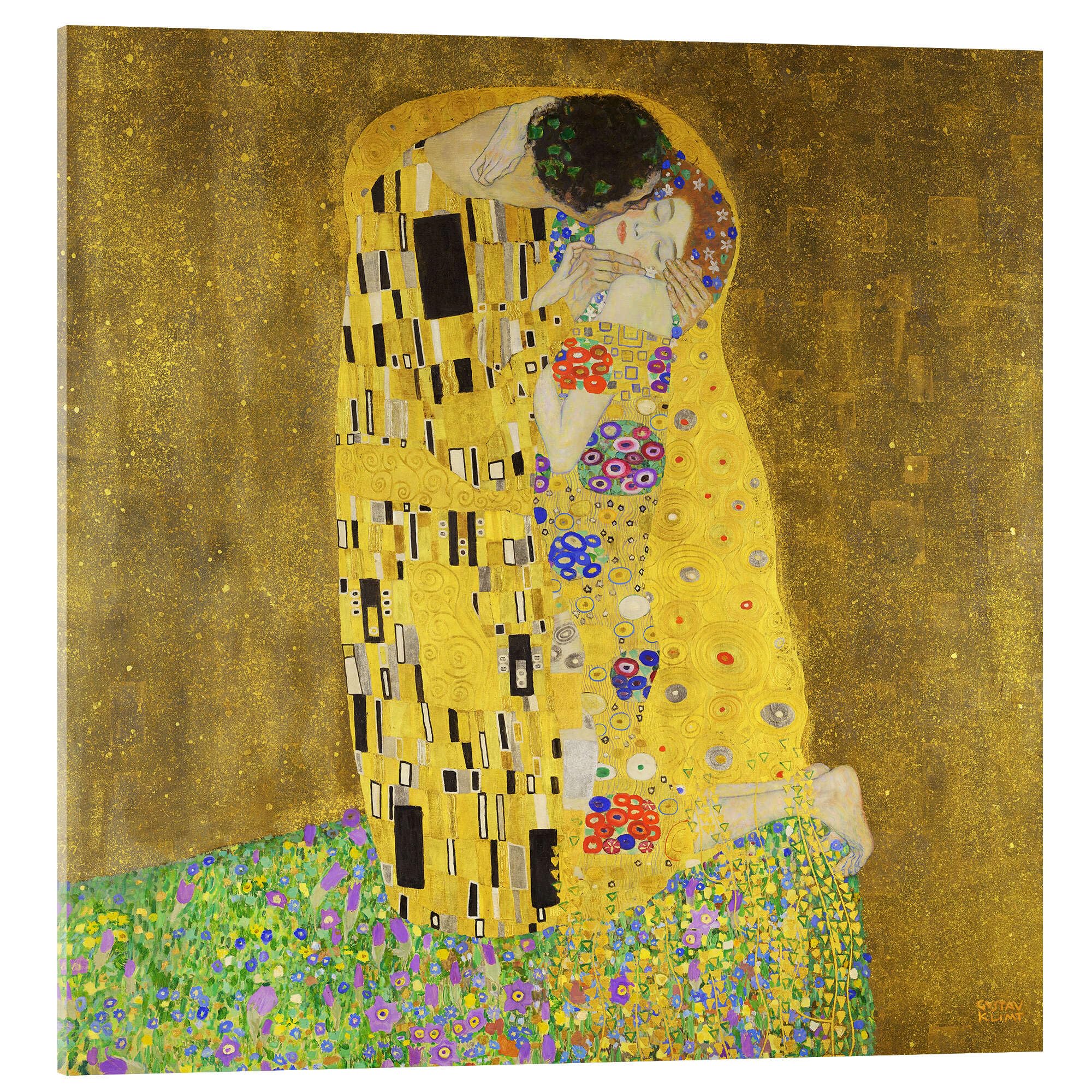 Posterlounge Der Kuss Acrylglasbild | 70 x 70 cm von Gustav Klimt Gelb Wandbilder Wanddeko