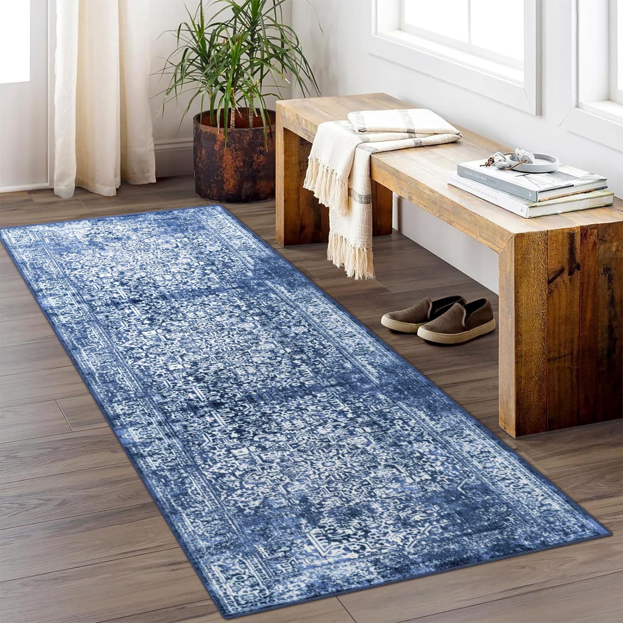 vivorug Runner Rug 2x10 Machine Washable Rug with Non-Slip Backing, Ideal for Kitchen Hallway Entryway Laundry Room - Vintage, Durable, Easy Clean,