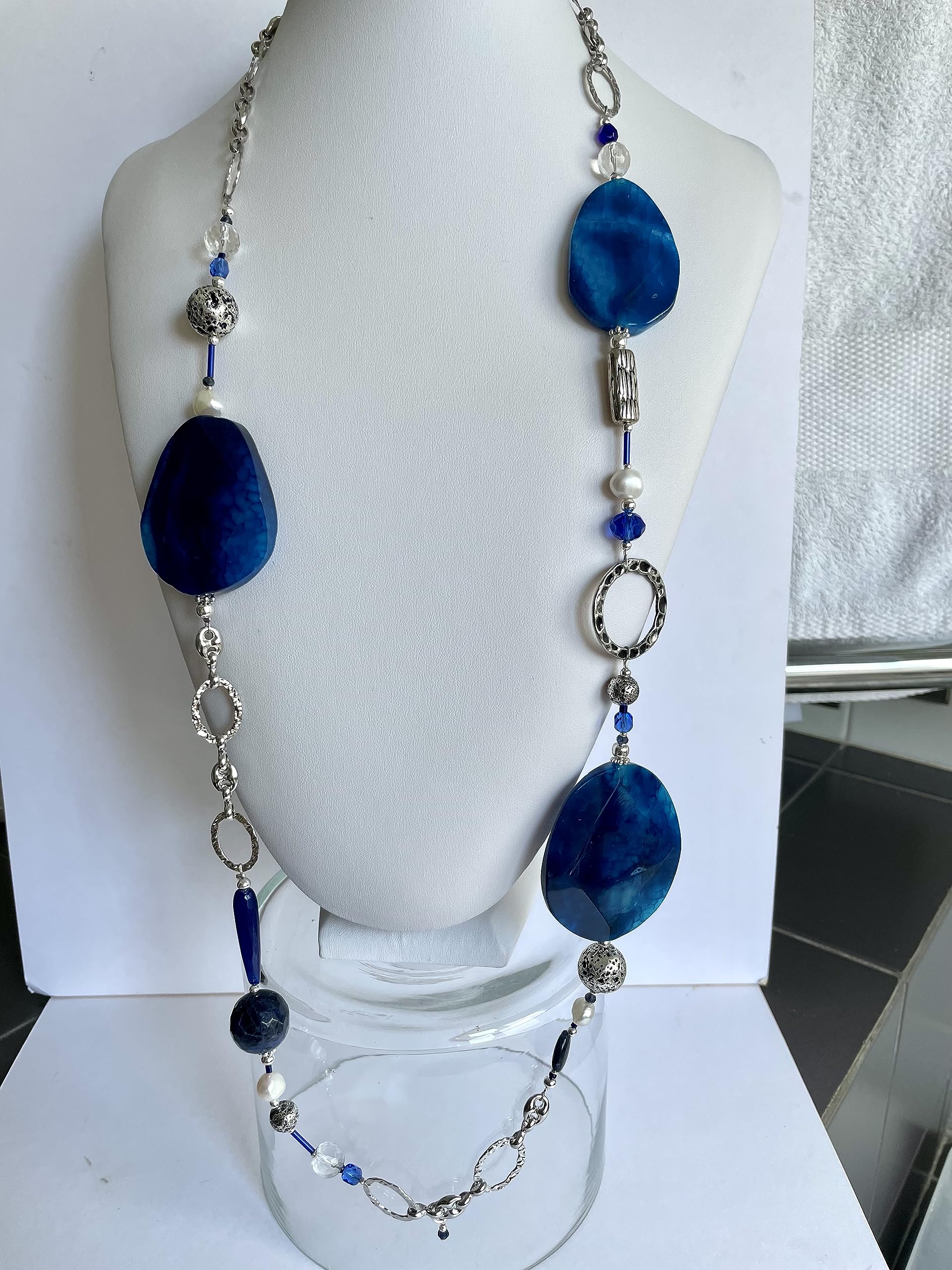 Collana Blu lunga in Pietre dure "NOTTE DI VELLUTO"