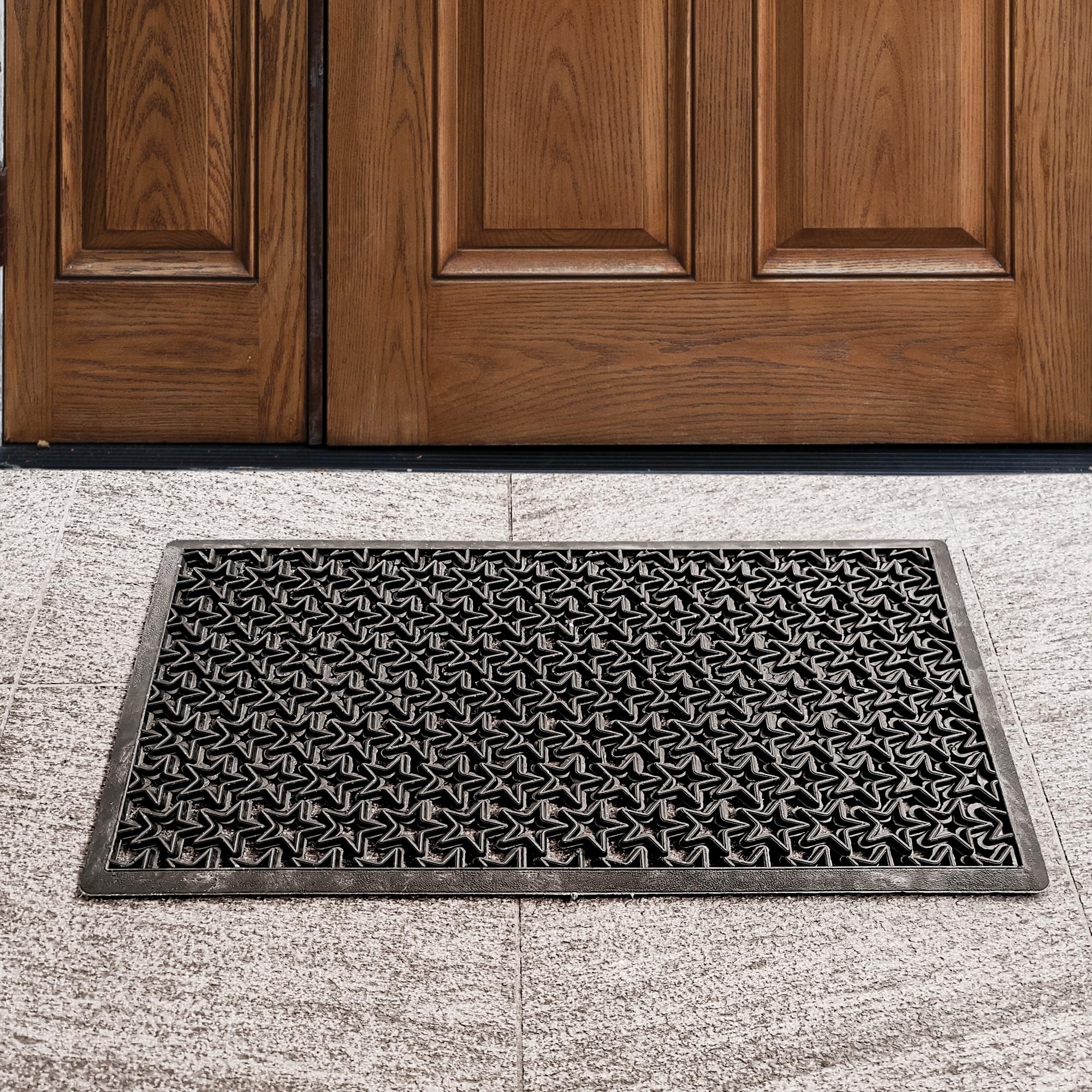 Comart - Zerbino Stellato - Tappeto per Ingresso Esterno - 40x70 cm - Drenante - Impermeabile - Antiscivolo - Autobloccante - PVC Traforato - Resistente - per Giardini e Ingressi Condominiali - Nero