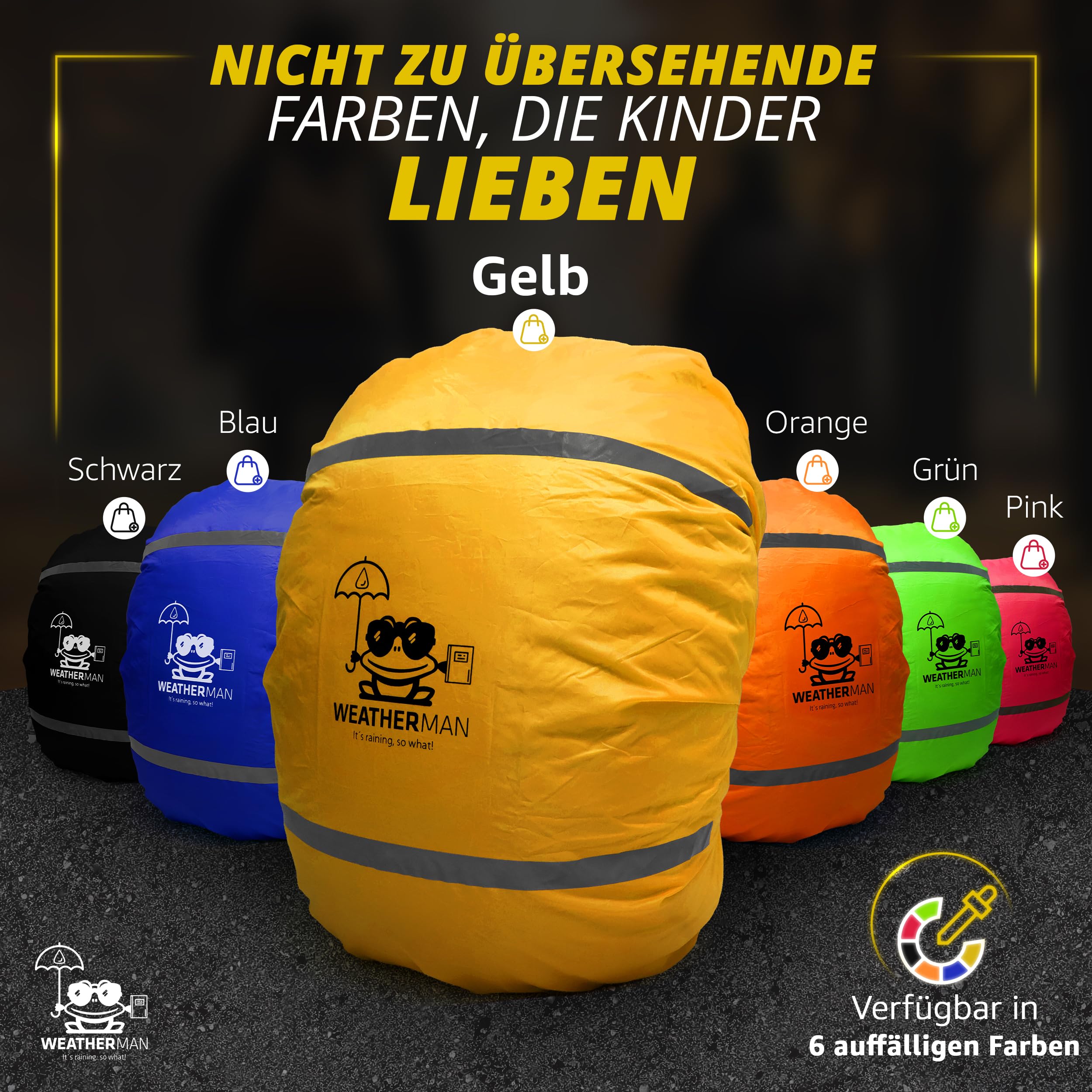 Weatherman, Protector de Lluvia para Carpetas y Mochilas, Color neón, con Goma elástica, Funda de Seguridad Impermeable