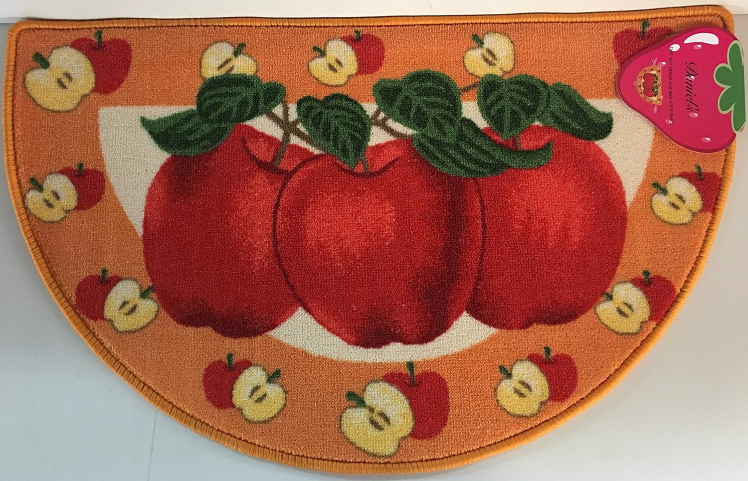 Red Apple Half Moon Kitchen Slice Rug, Heavy Duty Non Skid Backing