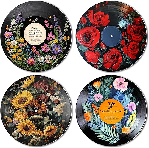 Miniatura 1 de Decoración hippie, carteles para estética de habitación, arte botánico de pared, decoración de discos, 4 piezas de 12 pulgadas