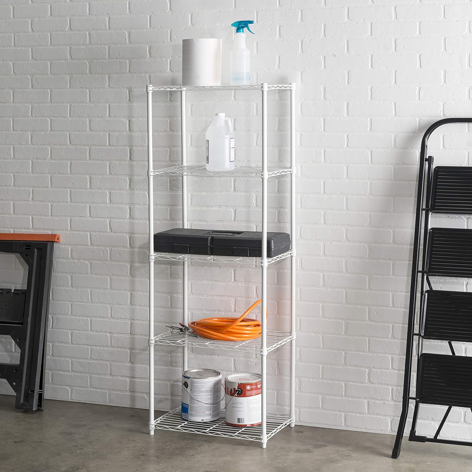 80% оƒƒ Dіѕсоunt Home Basics None 5 Tier Steel Wire Shelf Heavy Duty Storage Organizer Shelving Unit Utility Rack for Home, Garage, Kitchen, Basement & Office, White