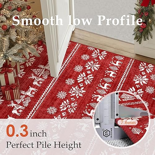 Miniatura 3 de Alfombra de Navidad de 5 x 7 pies, lavable, antideslizante, alfombra decorativa con copos de nieve para sala de estar, comedor, guardería, dormitorio