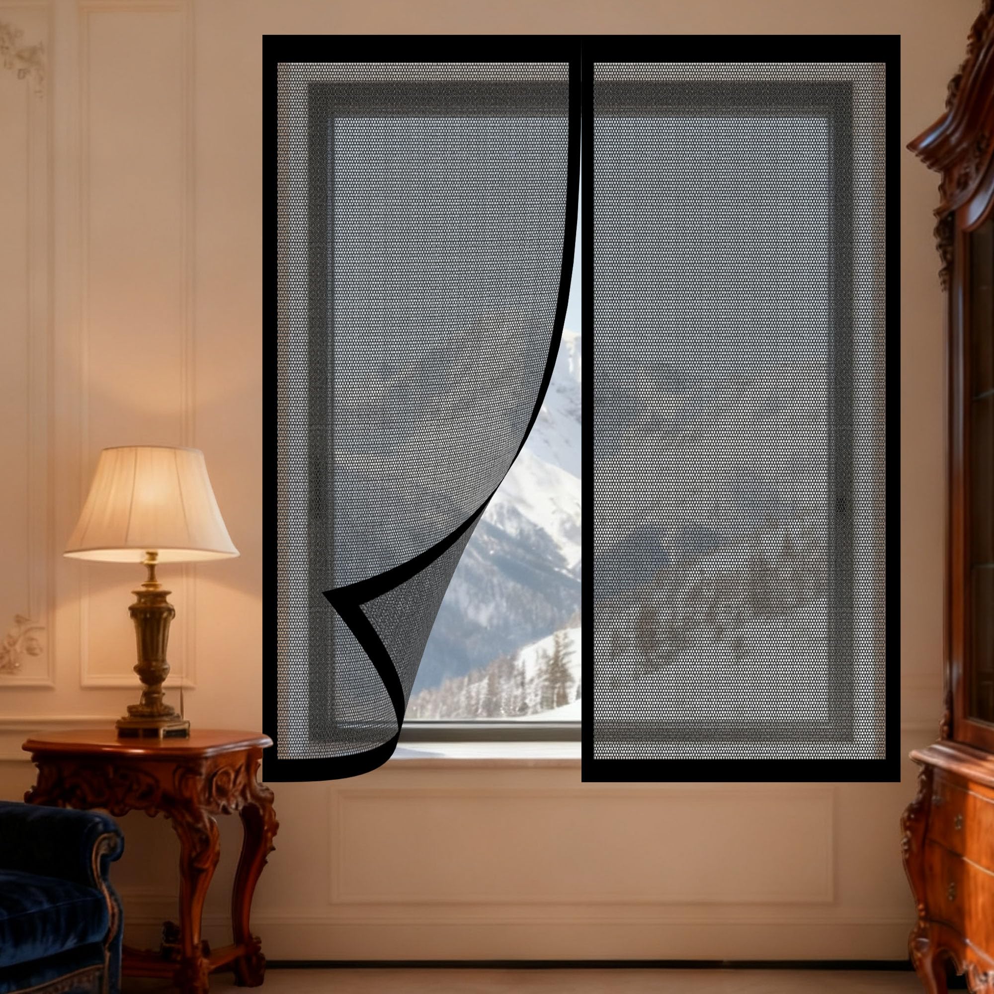 Adjustable Magnetic Fly Screen Window 170 x 85 cm Keep Fly Mosquito Out Screen Window Adjustable DIY with Installation Accessories for Windows Doors and Patio Screens, Black