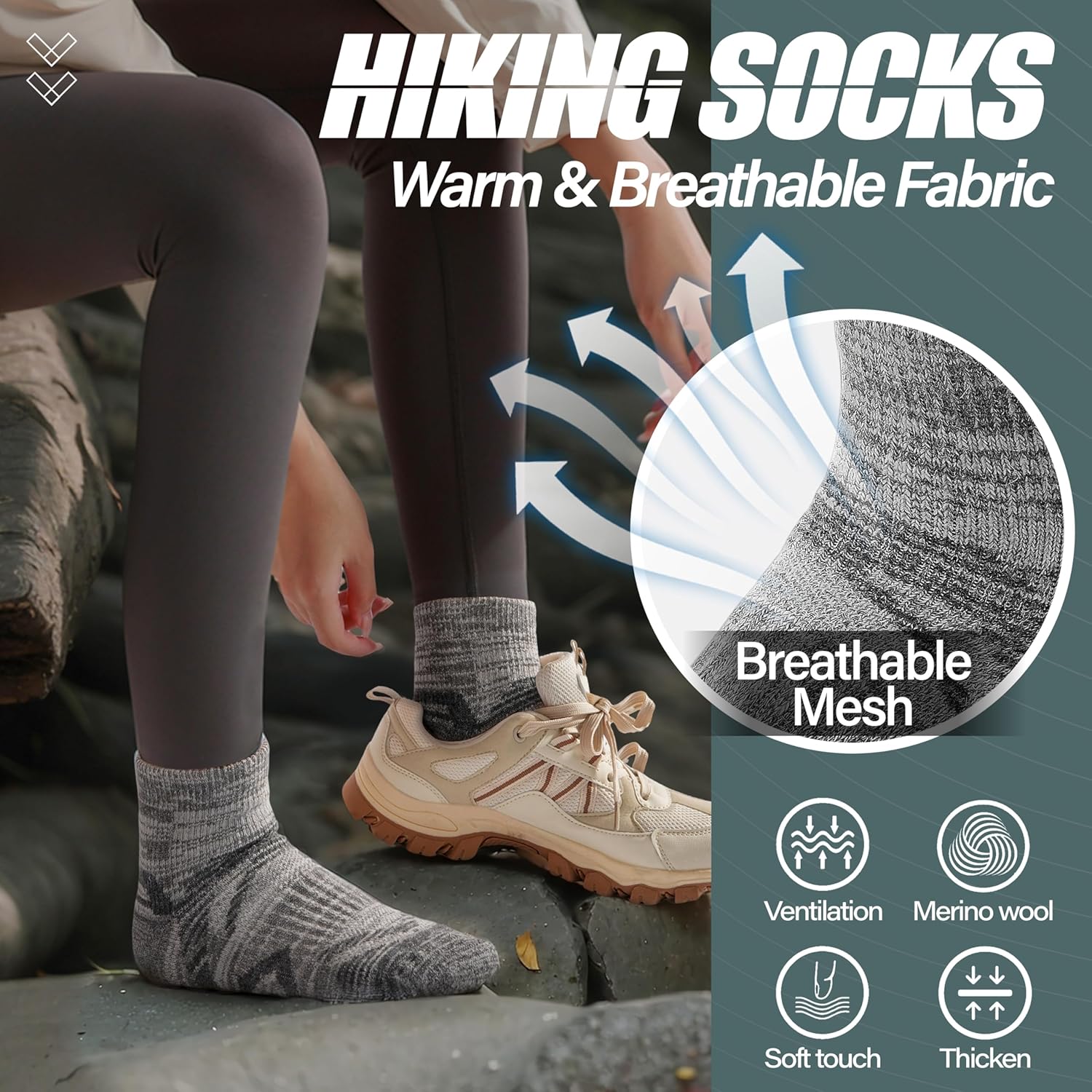 ANTSANG 6 Pairs Merino Wool Quarter Ankle Hiking Running Socks Compression Thermal Thick Cushion Socks for Women Men - Image 7