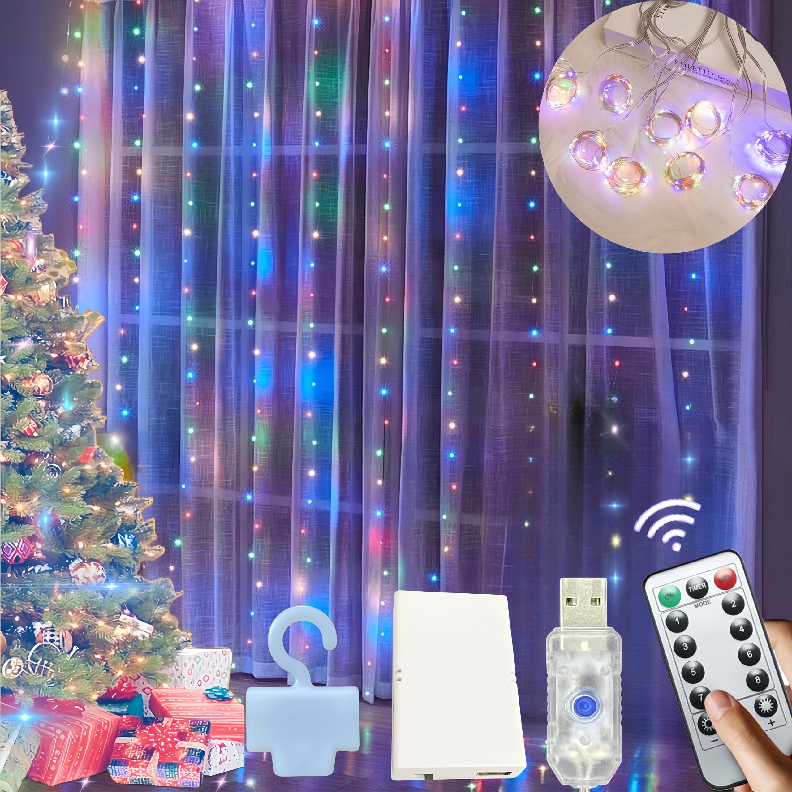 Guirlande Lumineuse Rideau Microwear 3x3m - 300 LED USB - 8 Modes IP65 - Pour Noël, Mariage, Décoration Intérieur/extérieur