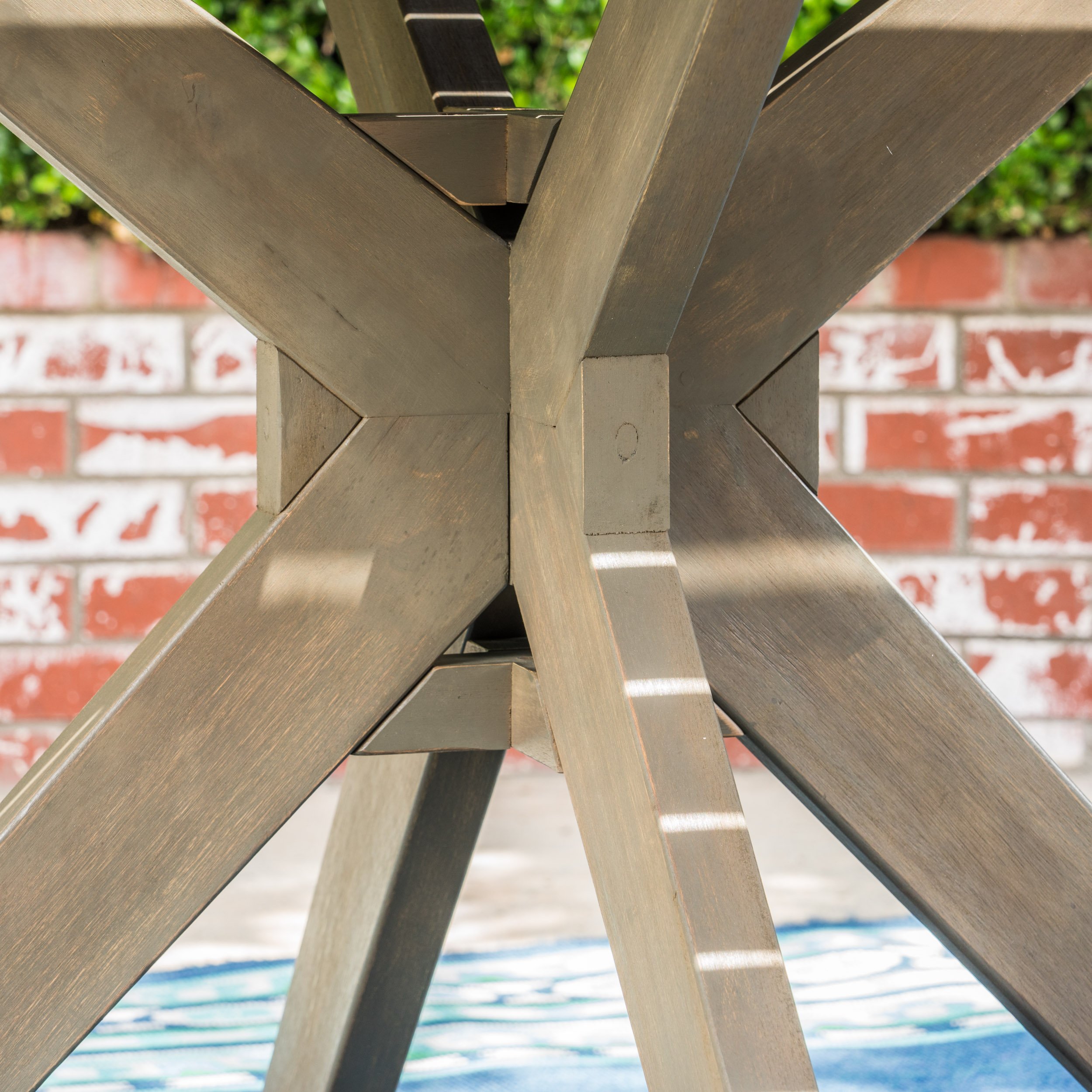 Orwel - Juego de comedor de madera y mimbre para exteriores, 5 piezas, acabado gris/gris 6