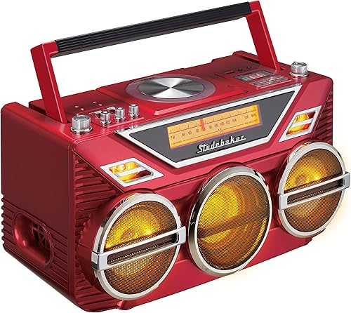 Miniatura 3 de Retro Studebaker Avanti Stereo Boombox con CD, radio estéreo FM, recepción y transmisión Bluetooth, espectáculo de luz LED y subwoofer de 15 W para