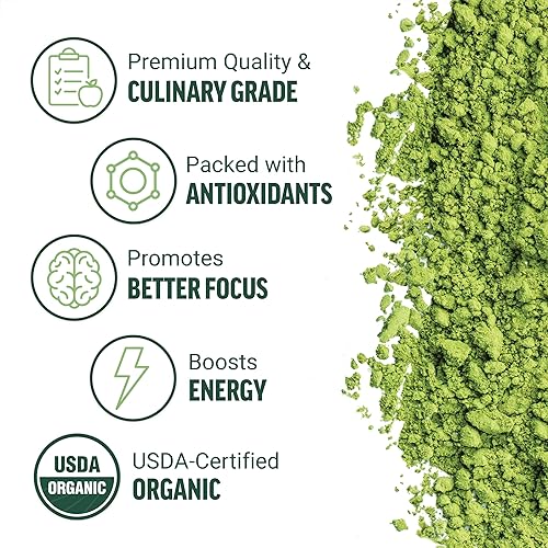 Miniatura 2 de Force Factor Té verde matcha orgánico en polvo para energía, concentración y bienestar diario, grado culinario, certificado por USDA, sabor