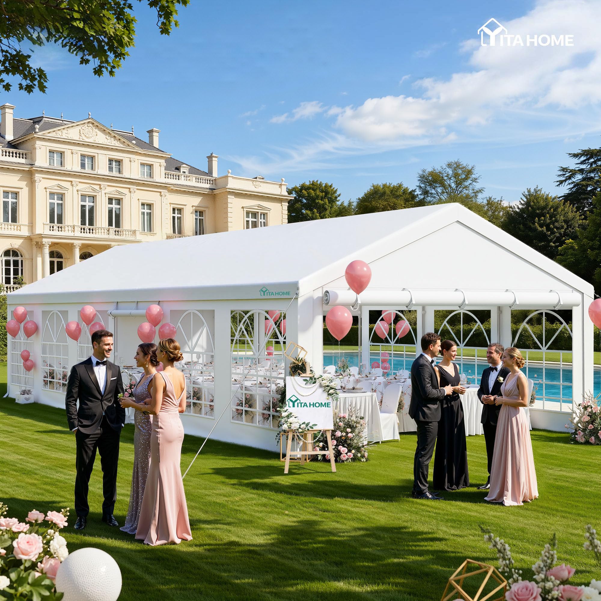 Photo 1 of YITAHOME 20x20FT Heavy Duty Party Tent Wedding Event Shelters Outdoor Upgraded Galvanized Canopy with Large White Roof, Removable PVC Sidewalls & 2 Storage Bags