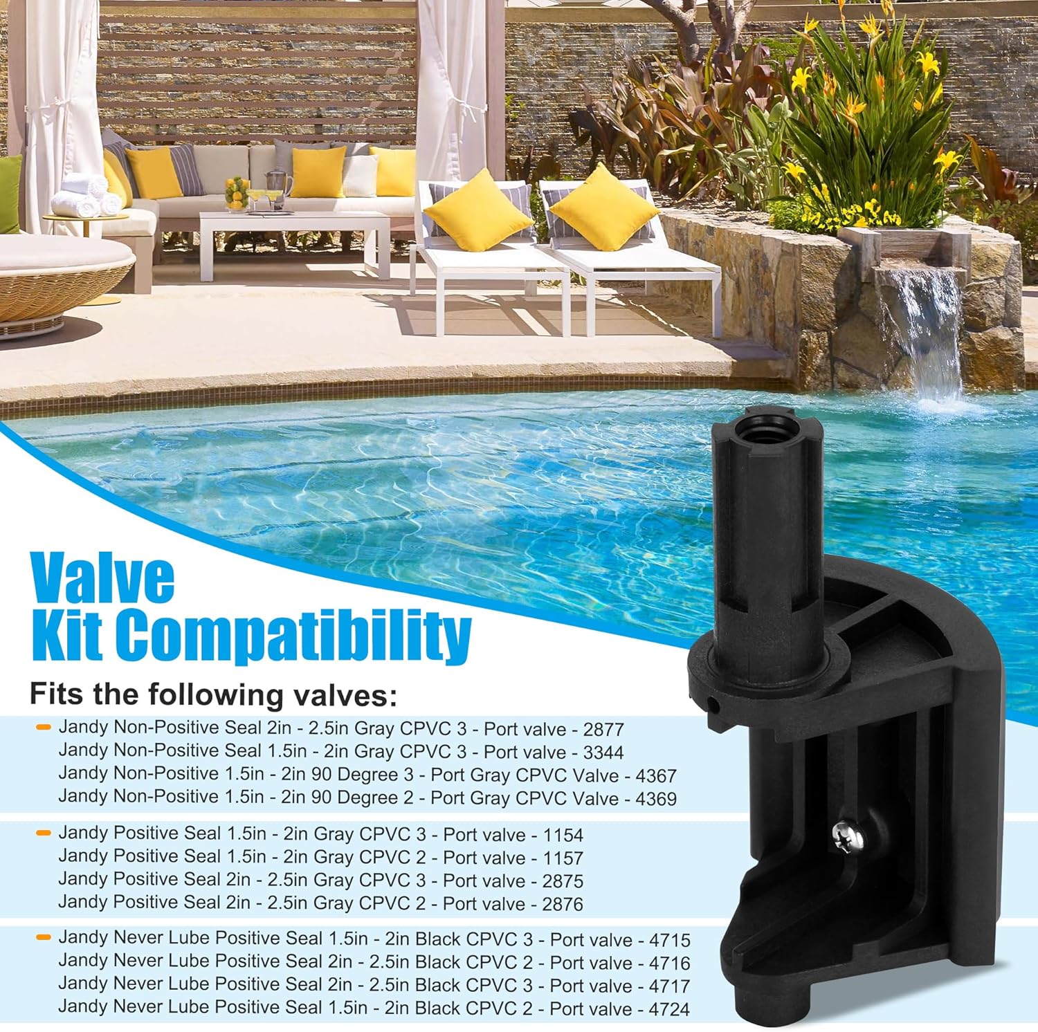 2-Port/3-Port Pool Valve Rebuild Kit Compatible with Jandy 2-way/3-way 4716, 4717 Valves, and Jandy Gray Series Valves. Includes Handle 7433, Valve Cover 4606, Diverter Valve 4720 (2 Pack)