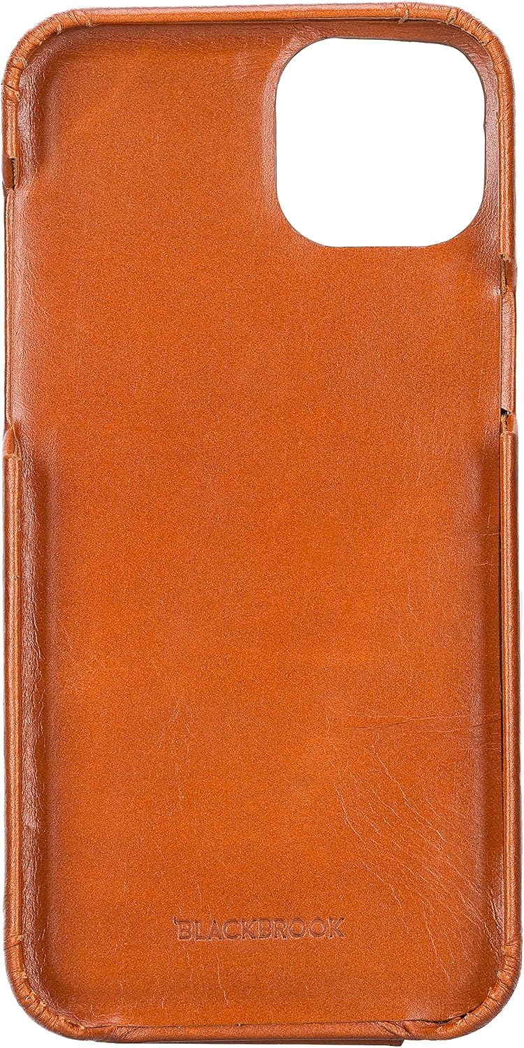 BLACKBROOK Edmonds Full Grain Leather Case Compatible with iPhone 14 Plus (6.7"), Card Holder, Snap-on Wallet with Bifold Magnetic Clasp - 4 Credit Card Slots (Burnished Tan, iPhone 14 Plus)